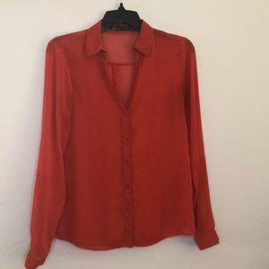 Outback Red Sheer Button Down Shirt Top Polka Dot